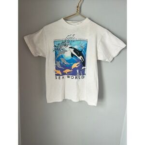Vintage Kids Sea World Orca Dolphin Fish Graphic T Shirt Kids Size Medium M